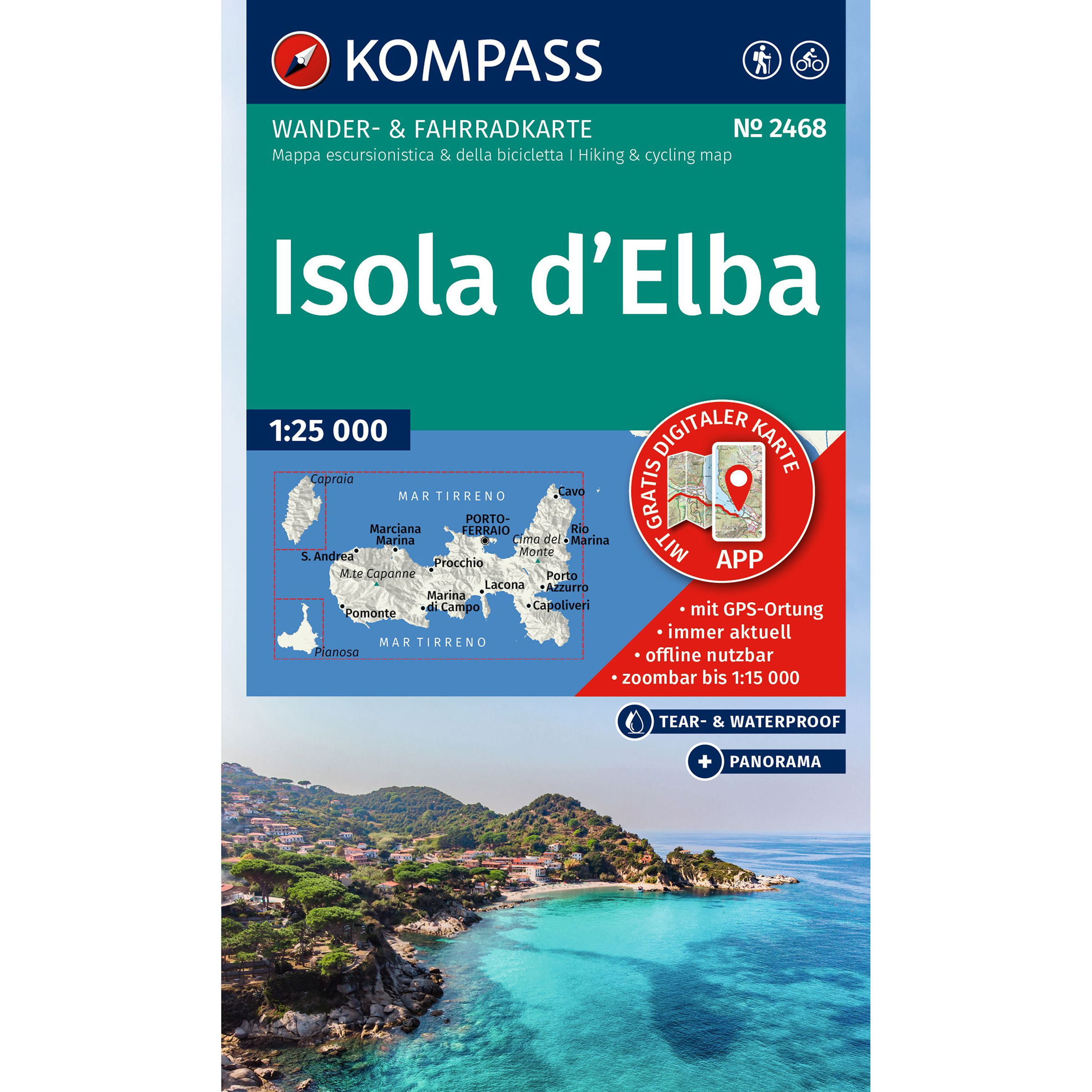 Kompass Verlag WK 2468 Isola d'Elba Topografische Karten 2. Aufl. 2025