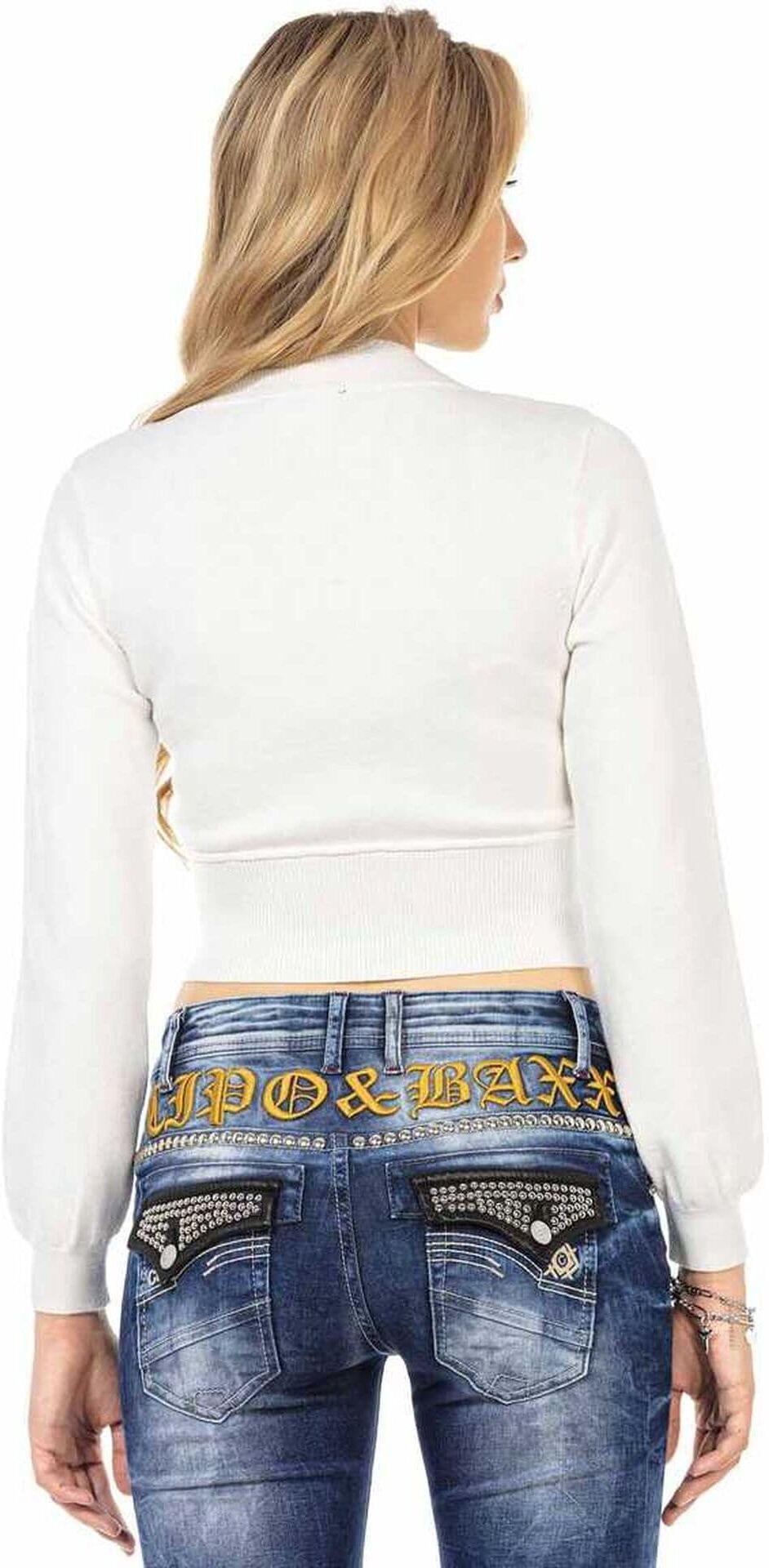 V-Ausschnitt-Pullover CIPO & BAXX "WP233", Damen, Gr. M, weiß (ecru), Casual, regular fit, V-Ausschnitt, Pullover V-Ausschnitt-Pullover, mit V-Ausschnitt