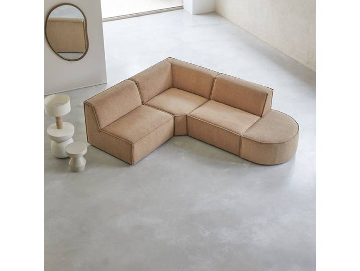 Modul-Ecksofa aus camelfarbenem Stoff, 4–5 Sitzplätze Dario - Braun - Fabric