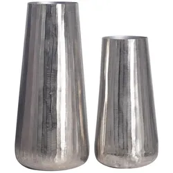 VASEN 2er-Set AMALFI, Aluminium, handgefertigt, Silber, Ø 21 x 45 cm