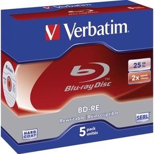 Verbatim Blu-ray-Rohlinge 43615, wiederbeschreibbar, BD-RE, 25 GB, bis zu 2-fach, Jewel Case, 5 Stück