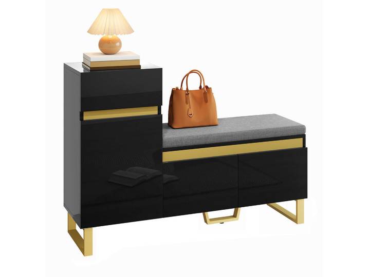 Flieks Schuhschrank Mehrstöckig Stauraum Organizer Schubladen Türen, Schwarz, 120x85x35 cm, Garderobe, Schuhaufbewahrung, Schuhschränke