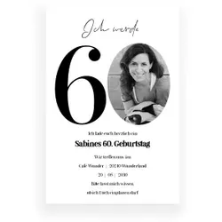 Einladungskarte 60. Geburtstag: Jubiläum 60 mit Foto in Weiß