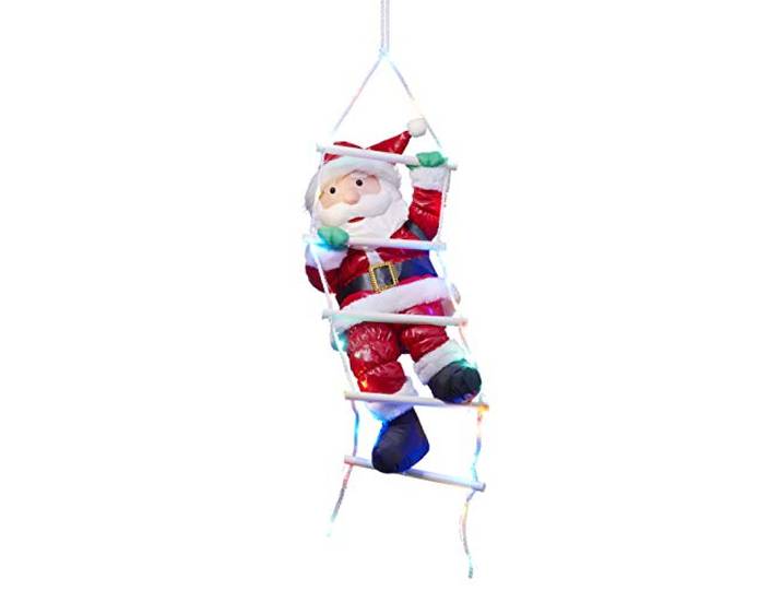 Bonetti Weihnachtsmann auf Strickleiter, die Leiter ist mit 30 bunten LEDs beleuchtet, kletternder Nikolaus für Innen- und Außen (traditionell)