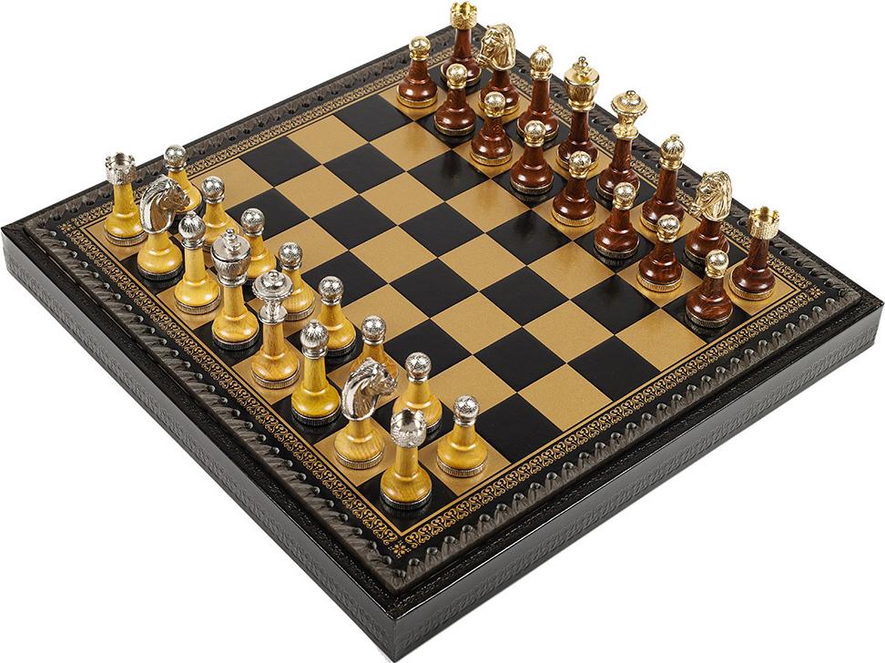 Luxus-Schachset (35 × 35 cm) aus - Inklusive Dame & Backgammon