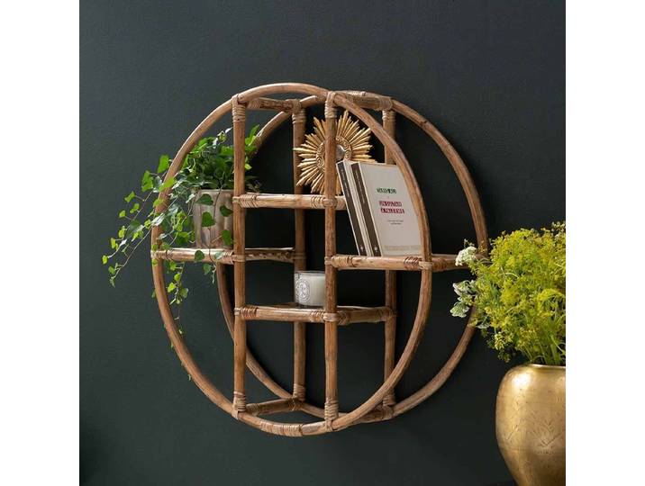 Etagère murale ronde en rotin style vintage