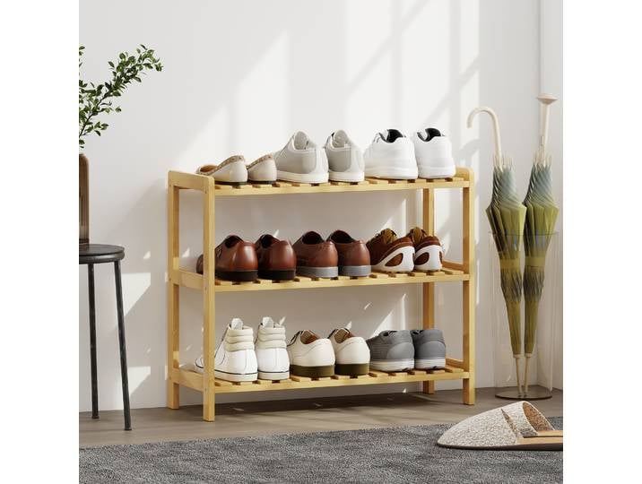 HOMCOM Étagère à Chaussures Bambou 3 Niveaux Naturel 70cm