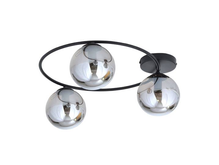 Plafonnier vintage en forme d'anneau noir et 3 sphères gris miroir