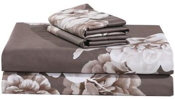 Say Yes Bedding Marrisa Brown Floral 100% Cotton Sheet Set with Pillowcase