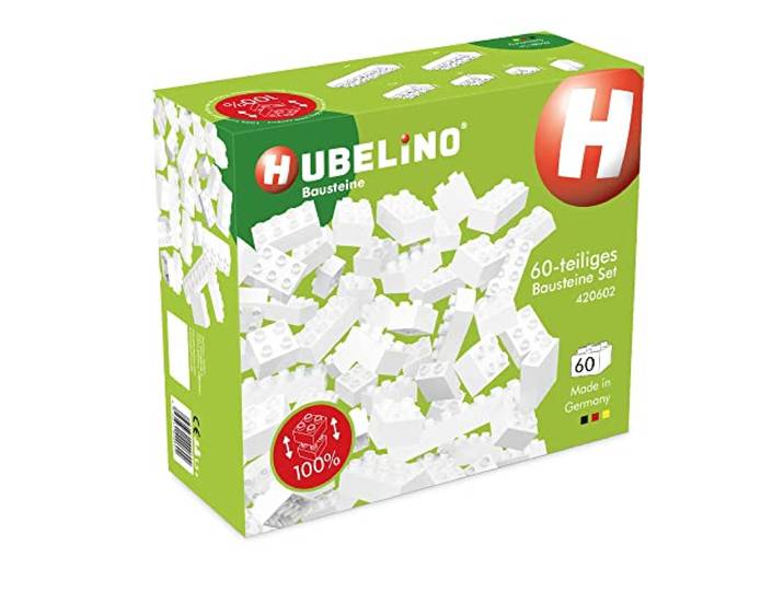Hubelino #420602 60-delige bouwstenenset, witte bouwstenen, compatibel met grote bouwstenen van andere fabrikanten, Made in Germany, wit