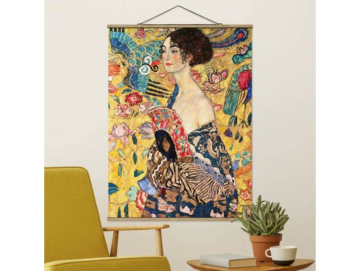 Tableau déco Klimt Dame à l’éventail Tissu Multicolore 50 x 66cm