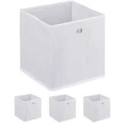 Relaxdays Weiße Aufbewahrungsbox im 4er Set Weiß,Silber