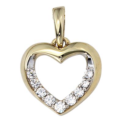 Herzanhänger JOBO "Anhänger Herz", gold (gelbgold 333), Schmuckanhänger, Damen, Gelbgold 333, 333 Gold bicolor mit 9 Zirkonia