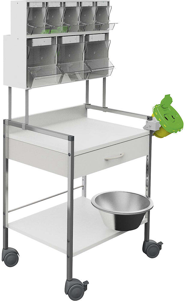 kaiserkraft Stationswagen Variocar, mit Aufsatzregal und Kippboxen, LxBxH 485 x 837 x 1308 mm