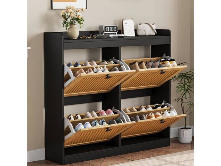 Meuble chaussures - Armoire Rangement Grande Capacité 26-32 Paires - Meuble d Entrée Couloir - Noir