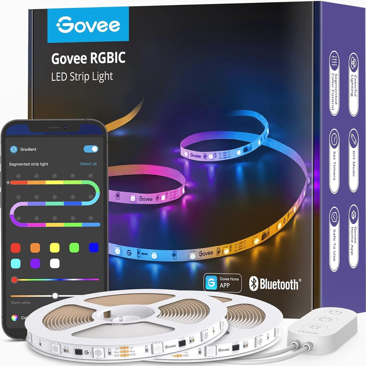 RGBIC Ledstrip 20 meter met Muzieksynchronisatie en App Besturing - Multicolour LED-verlichting met Controller voor Feest en Thuis