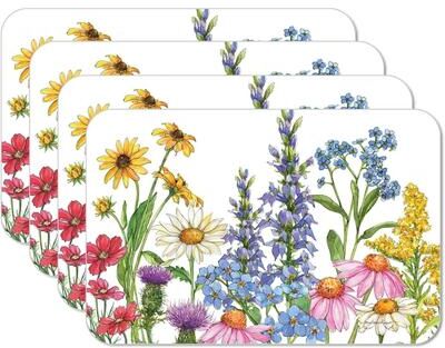 CounterArt Wildflower Guide 4 Pack Reversible Easy Care Flexible Plastic Placemats Made in The USA BPA Free PVC Free Easily Wipes Clean