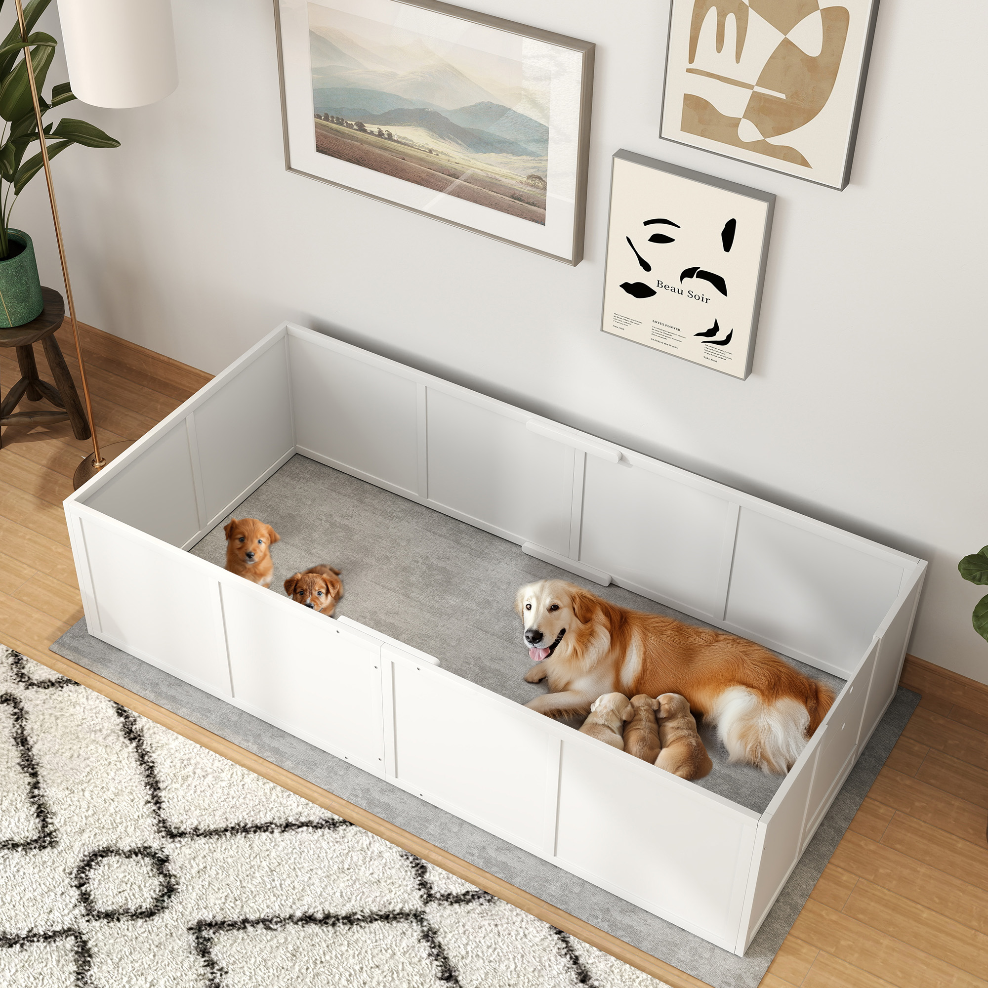 Pawhut Box parto per cani e cuccioli, con ingressi regolabili, per cani grandi e piccoli, 196 x 96 x 48 cm, Bianco   Aosom Italy