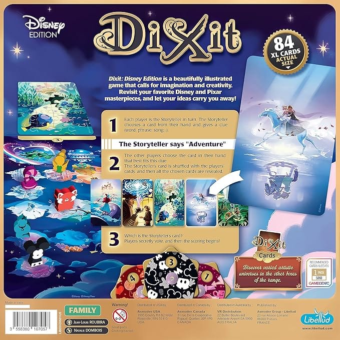 Libellud Dixit Disney, 84-Card Standalone Storytelling and Guessing Game with Disney and Pixar-Themed Artwork for Family and Friends