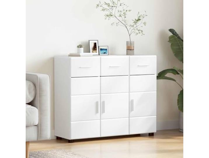 KGTKGTYER Sideboard 88.5 x 30.5 x 73 cm Kommode Schrank Holzwerkstoff Weiß Matt lackiert, 2 Türen, 3 Regale, Moderne Inneneinrichtung, Stabile Konstruktion
