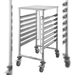 GastroHero Regalwagen Edelstahl 7 Ebenen 600x400 mm Backblechwagen Tablettwagen EN 60x40 mit Arbeitsplatte