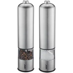 GEFU Elektrische Peper en Zoutmolenset TRICO - Set van 2 - RVS - Elektrisch (89577), Pfeffermühle + Salzmühle, Silber