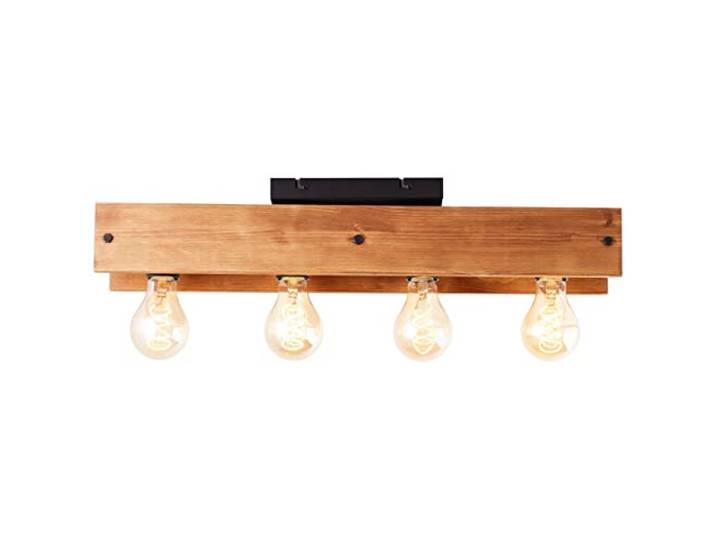 Brilliant lampe\, plafonnier Calandra 4 flammes noir / couleur bois\, 4x A60\, E27\, 42W\, bois issu de la foresterie durable (FSC)