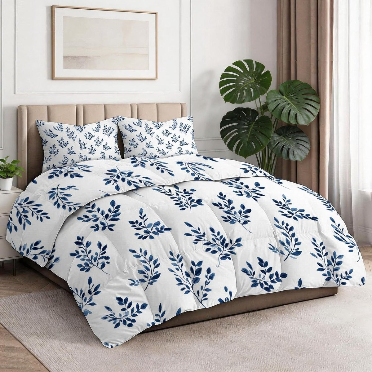 Blauwe omkeerbare dekbedset van microvezel, 220 x 240 cm