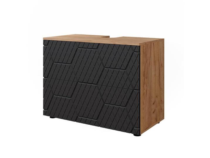Vicco Waschbeckenunterschrank Irma Anthrazit mit Wabenstruktur 80 x 58.6 cm mit 2 Schubladen, Holzwerkstoff, Rechteckig, 80x58.6x41 cm, Badezimmer, Badezimmerschränke, Waschbeckenunterschränke