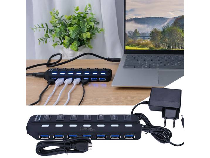 Aktiver USB 3.0 Hub für bis zu 7 Geräte, USB A, einzeln schaltbar