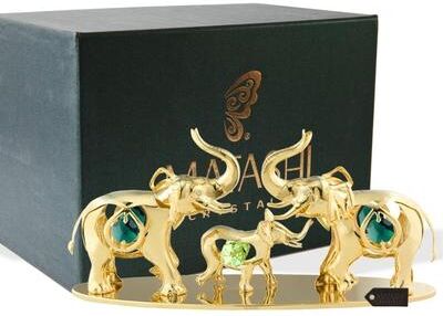 Matashi 24K Gold Plated Crystal Studded Family of Elephants Ornaments