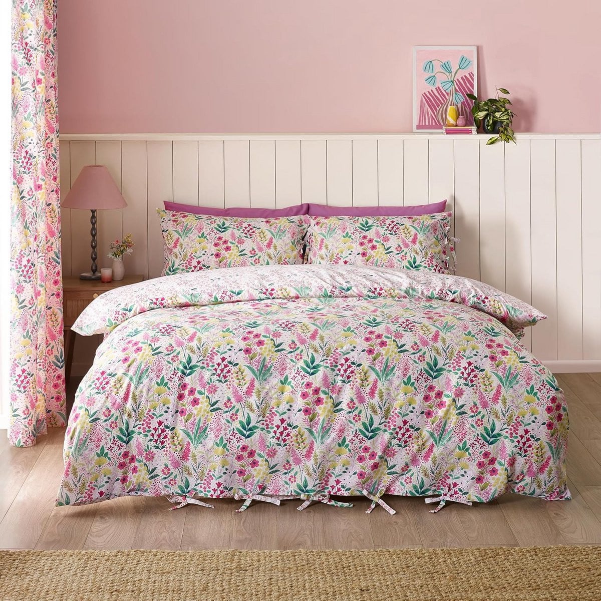 Omkeerbare Eenpersoons Dekbedovertrek Set met Kussensloop Roze Bloemen