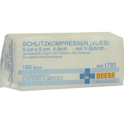 Schlitzkompressen Vlies Unsteril 4Fach 5x5cm 100 ST