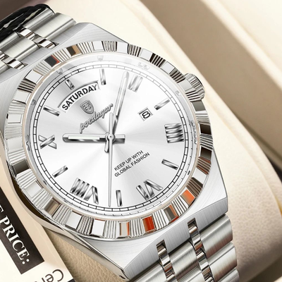 Uplifted Finds Poedagar Luxury Business Men Watch With Week And Date Display silver white