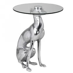BEISTELLTISCH – Aluminium Glas Silber Skulptur Windhund 40x40x50 cm handgefertigt