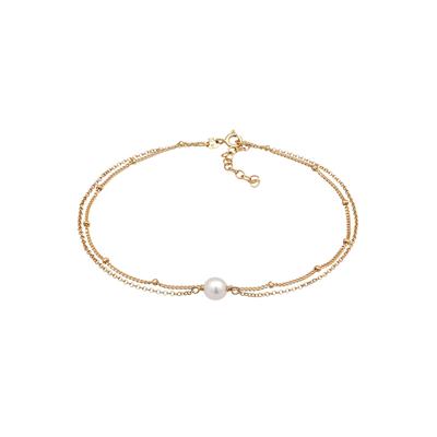 Fußkette ELLI "Fußschmuck Muschelkernperle Kugelkette Layer 925 Silber" Gr. 22, gold, Fußketten, Damen, Silber 925 (Sterlingsilber)