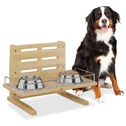 Relaxdays Futterstation für Hunde höhenverstellbar Hellbraun,Silber