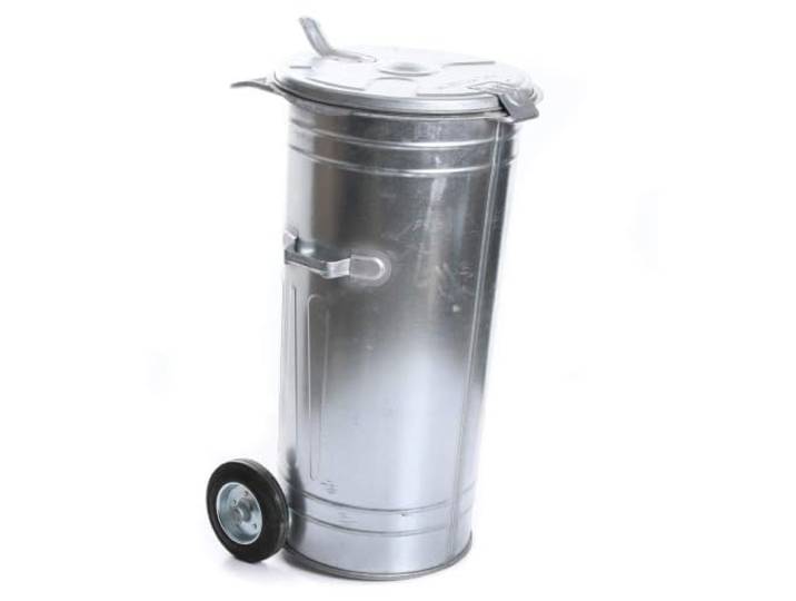 rg-vertrieb Mülltonne 110L verzinkter Stahl Müllbehälter mit Deckel und festen Rädern – robuste Abfalltonne wetterfest, hitzebeständig, für Innen & Außen, stabile Metalltonne