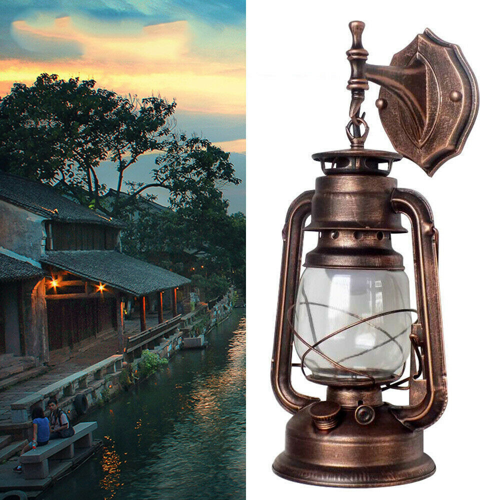 Vintage wandlamp antieke lantaarn geel brons