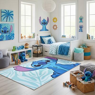 "Licensed Disney Stitch Modern Hawaiian Character Printed Flannel Non-Slip Washable Indoor Kids Area Rug, 54""x78"" - 4'6""x6'6"""