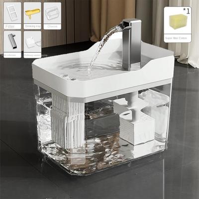 Perfect Picks Market Transparent Cat Water Fountain With Auto Filter & USB Pump Anti Dry Burning, Recirculating Water Dispenser For Cats white