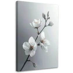 LEINWANDBILD, Zweig mit weißen Blumen natur