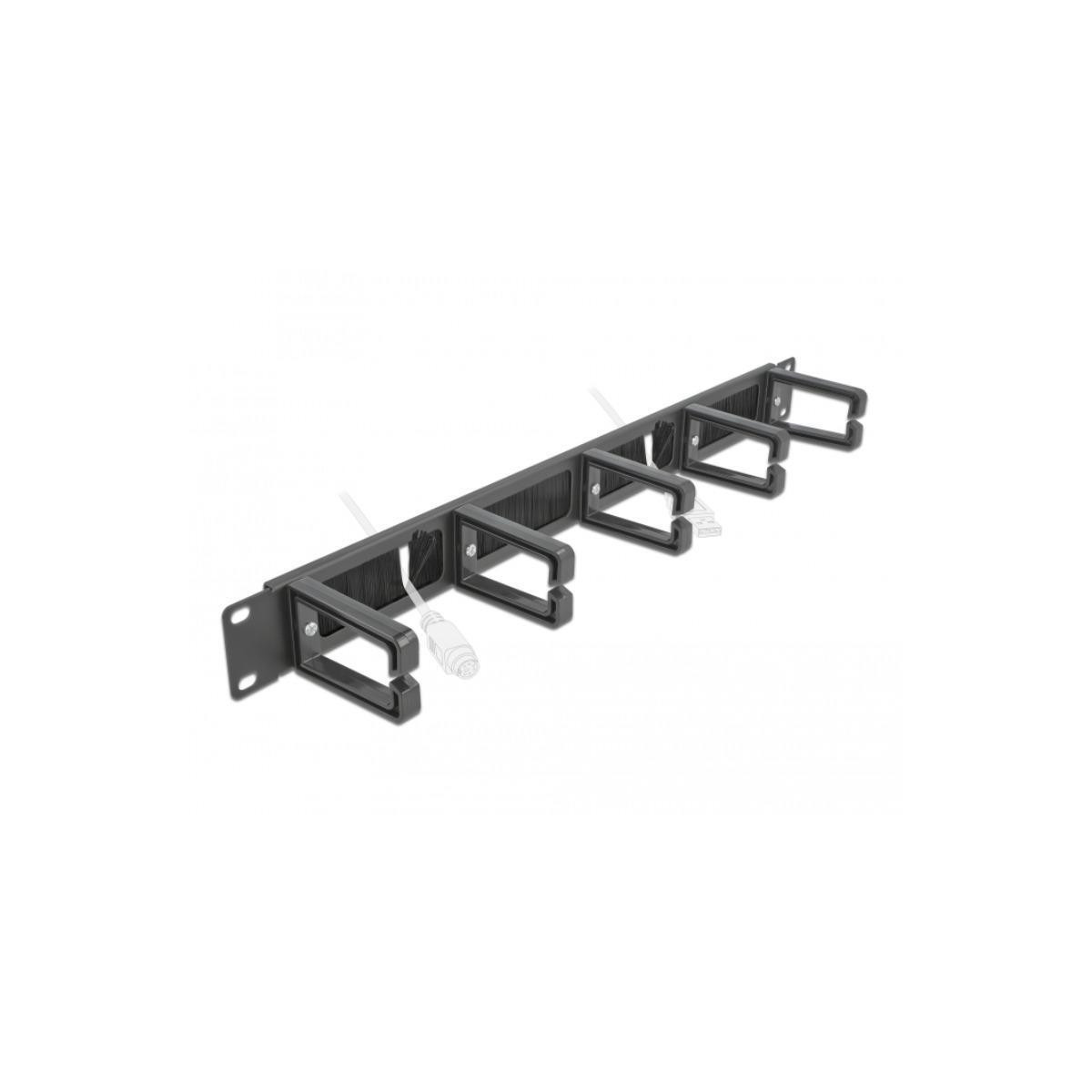 Delock 66490 19 inch Kabelmanagement Borstelpaneel met 5 Beugels en 1 HE, Zwart