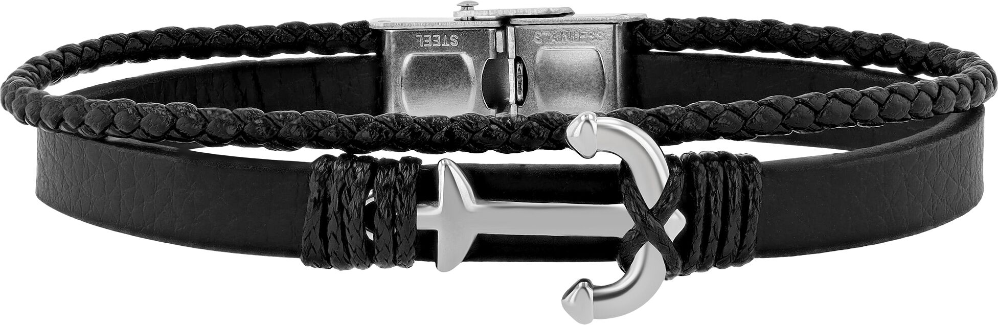 Lederarmband ADELIA´S "Edelstahl Armband Lederarmband", schwarz, Armbänder, Damen, Edelstahl, Lederarmband