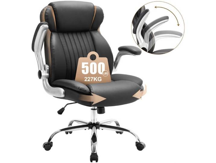 IWMH Fauteuil de bureau Chaise avec Accoudoirs rabattables Fauteuil de Direction Ergonomique Assise large - Similicuir - Noir