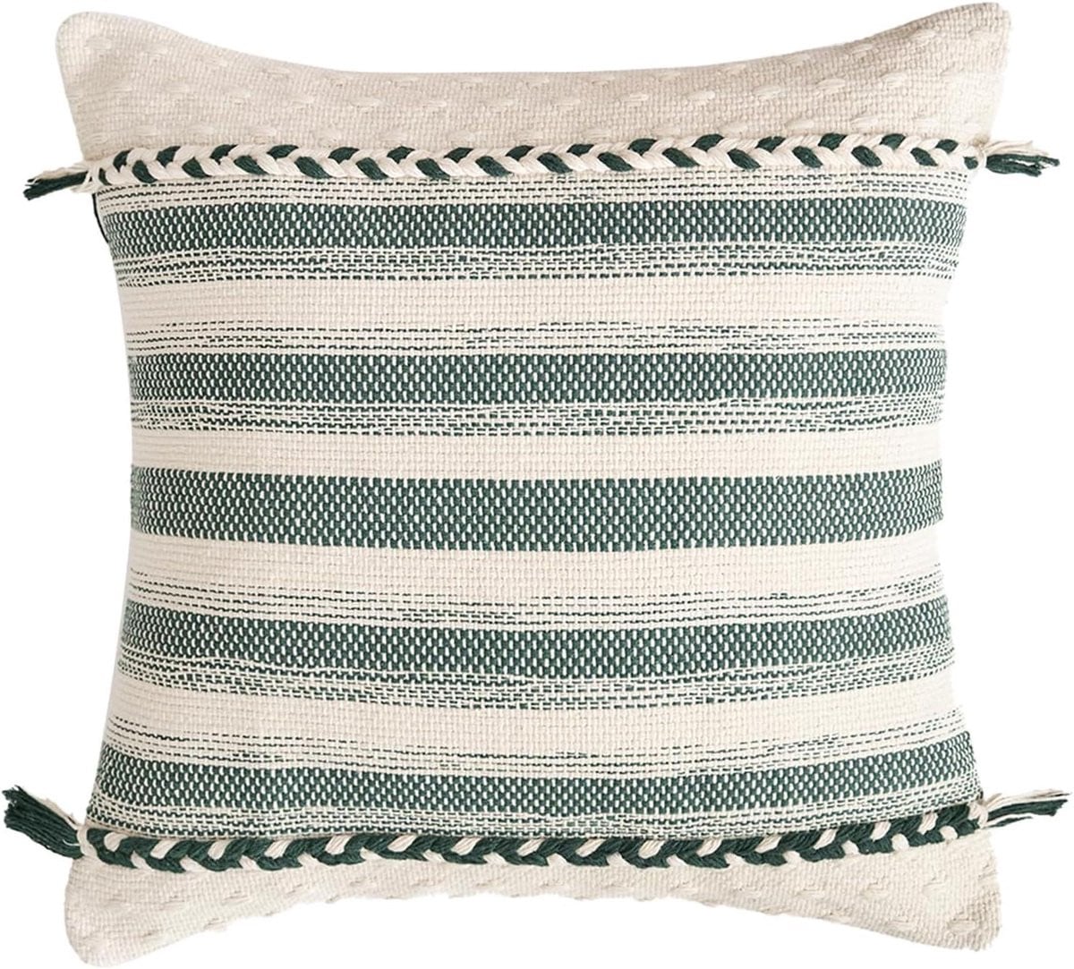 Groene decoratieve boho kussenhoes met franjes, 45 x 45 cm