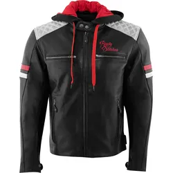 Rusty Stitches Jari Hooded V2, Lederjacke - Schwarz/Weiß - 8XL
