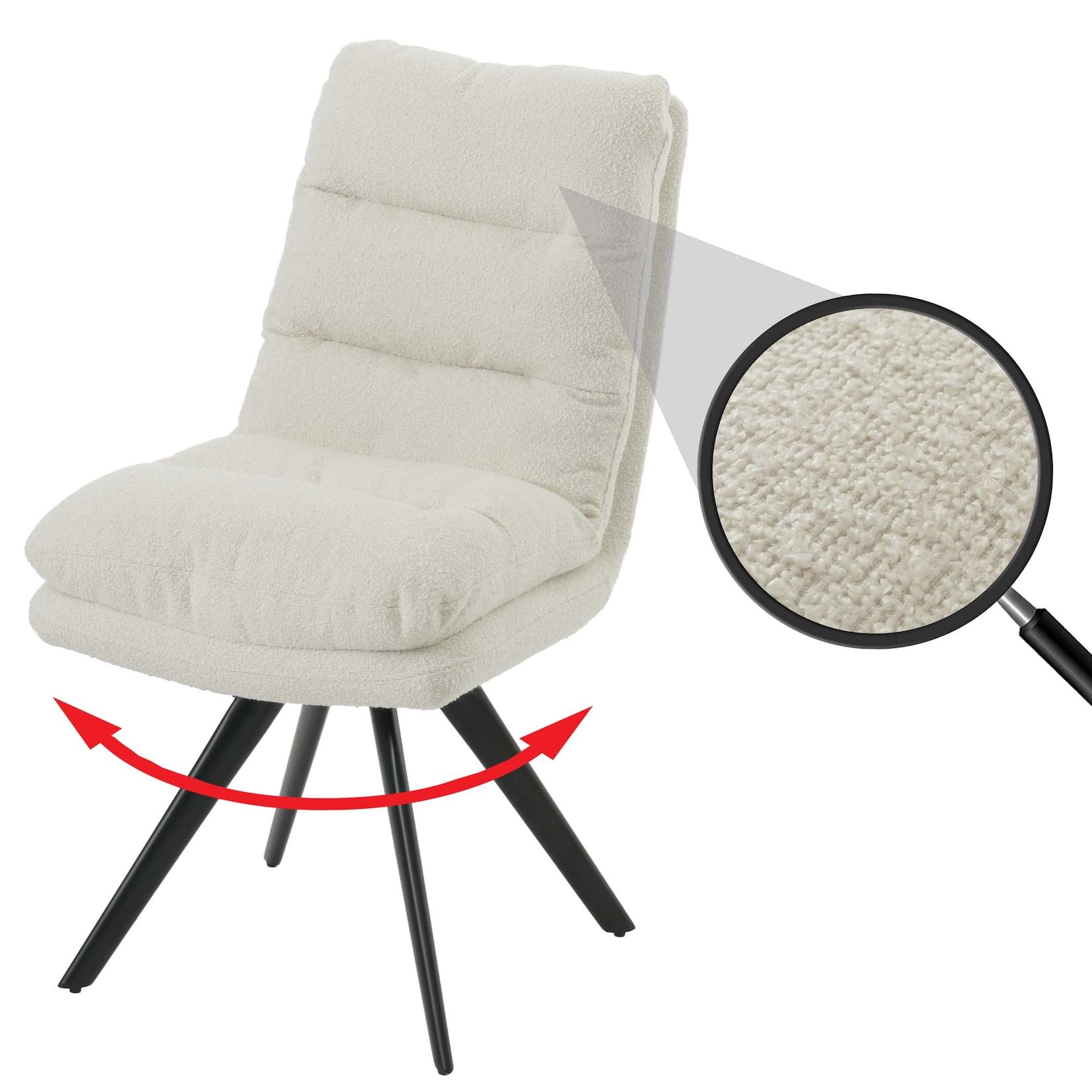 Esszimmerstuhl MCW-G66, Küchenstuhl Stuhl, drehbar Auto-Position Stoff/Textil Bouclé MVG ~ cremeweiß