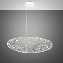 Sumter Ovale LED-Pendelleuchte im luftigen Draht-Look dimmbar in Weiß 80cm von Fabas Luce