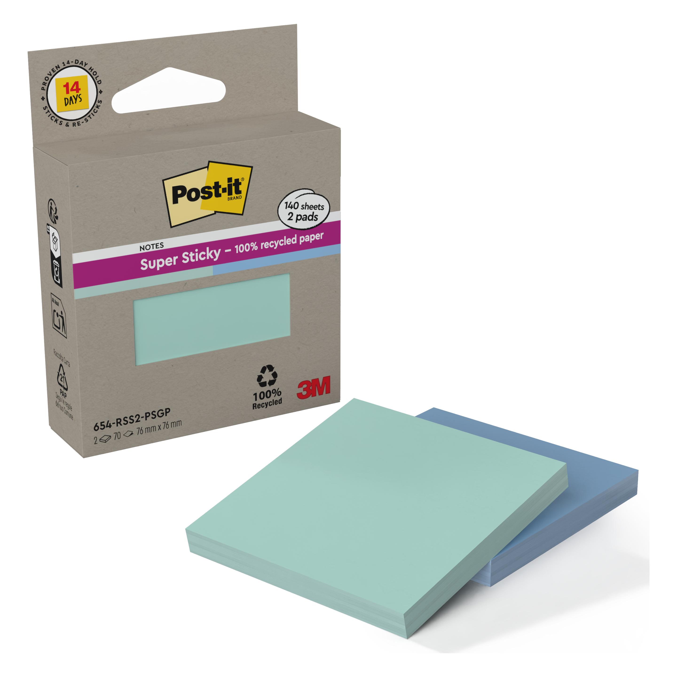 Post-it Super Sticky Haftnotizen Recycling (76 x 76 mm) (654-RSS2PSGP)